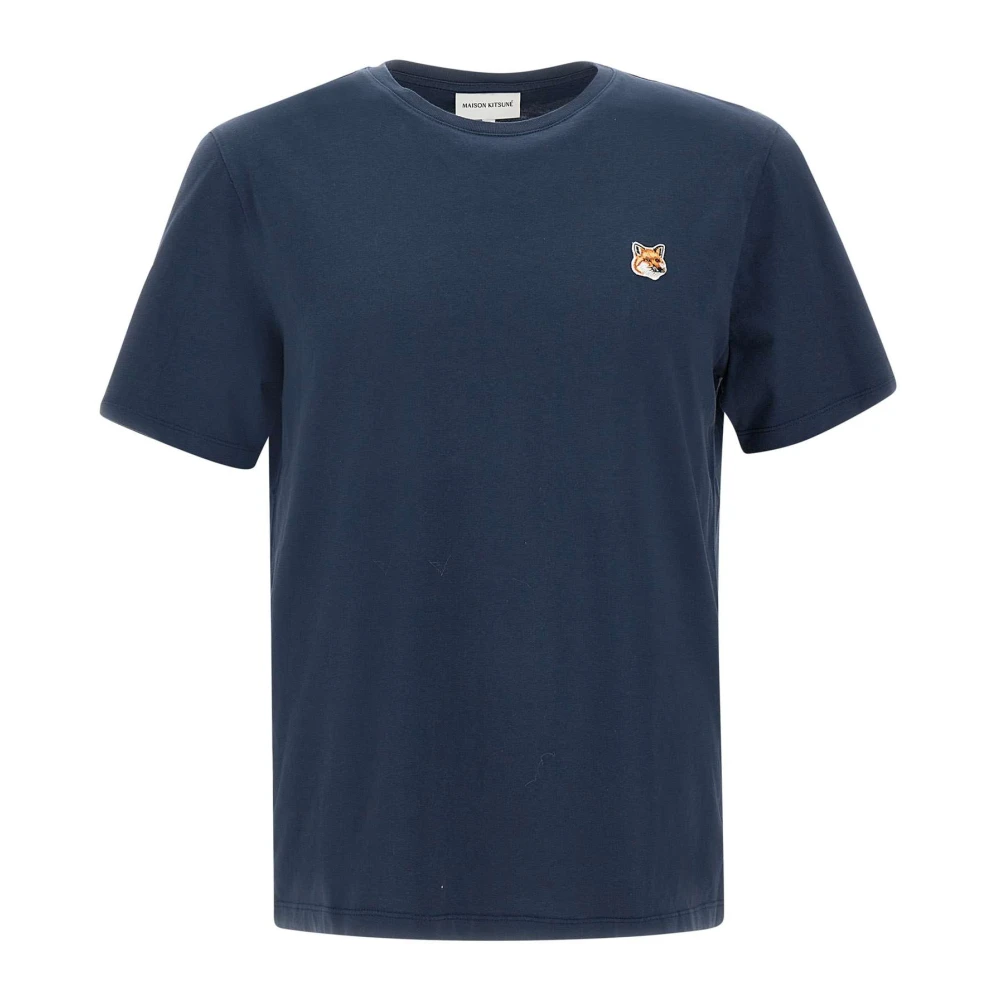 Maison Kitsuné Fox Head Patch Crewneck T-shirt Blue Heren