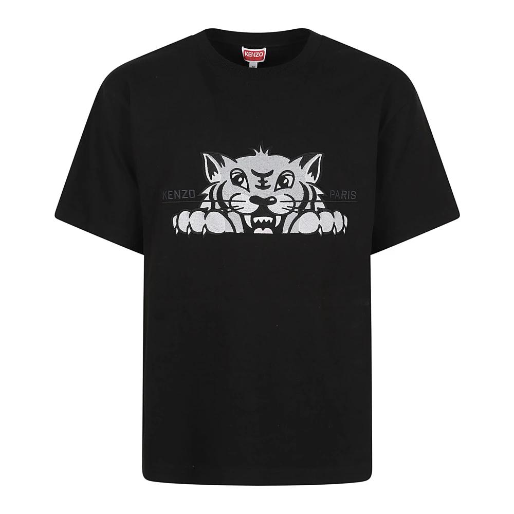 Kenzo Svart T-shirt med Happy Tiger Broderi Black, Herr