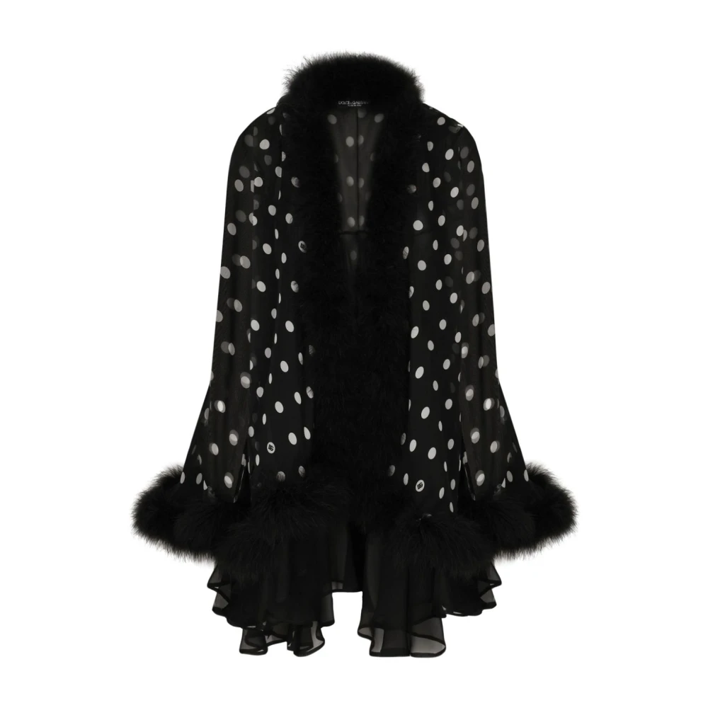 Dolce & Gabbana Zwarte Zijden Polka Dot Jas Black Dames