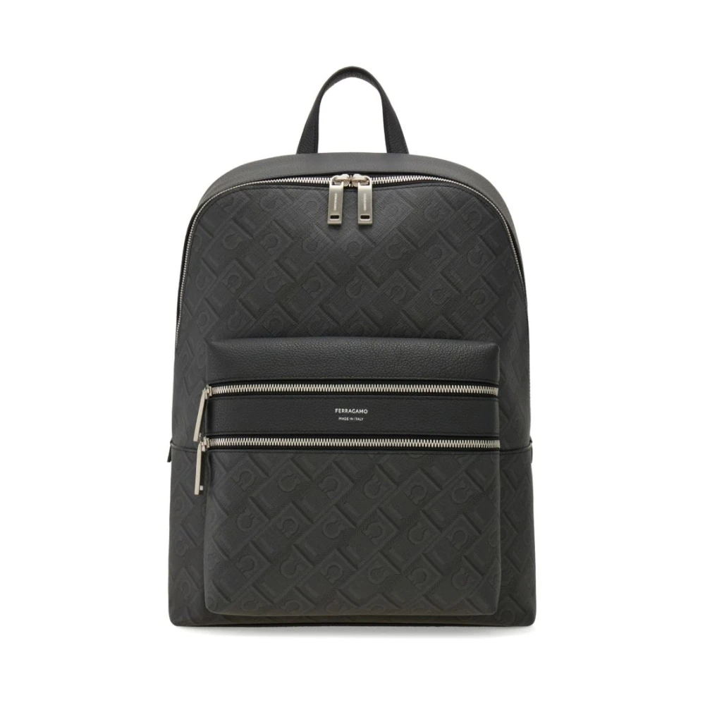 Salvatore Ferragamo Zwarte Gancini Patroon Rugzak Black Heren