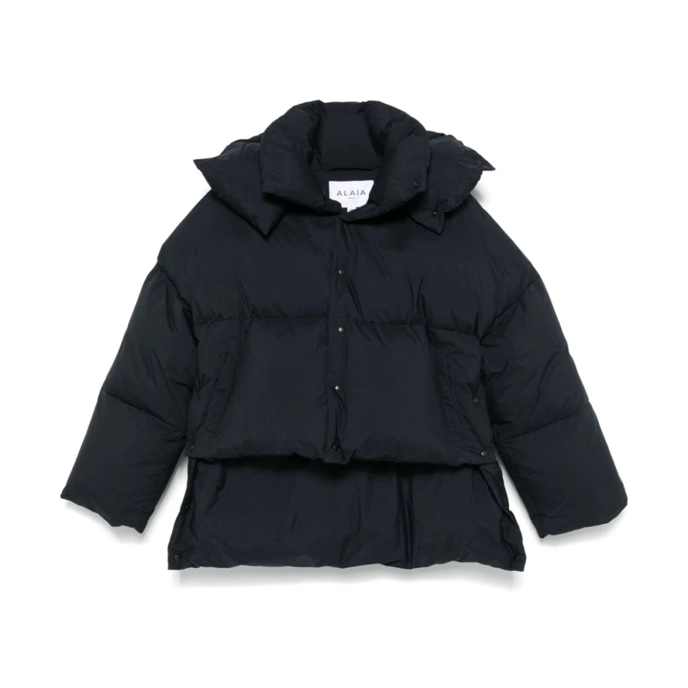 Alaïa Zwarte Gewatteerde Donsjas met Afneembare Capuchon Black Dames