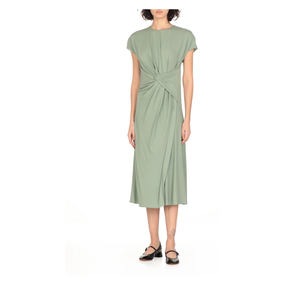 Lanvin Groene viscose jurk met draperie detail Green Dames