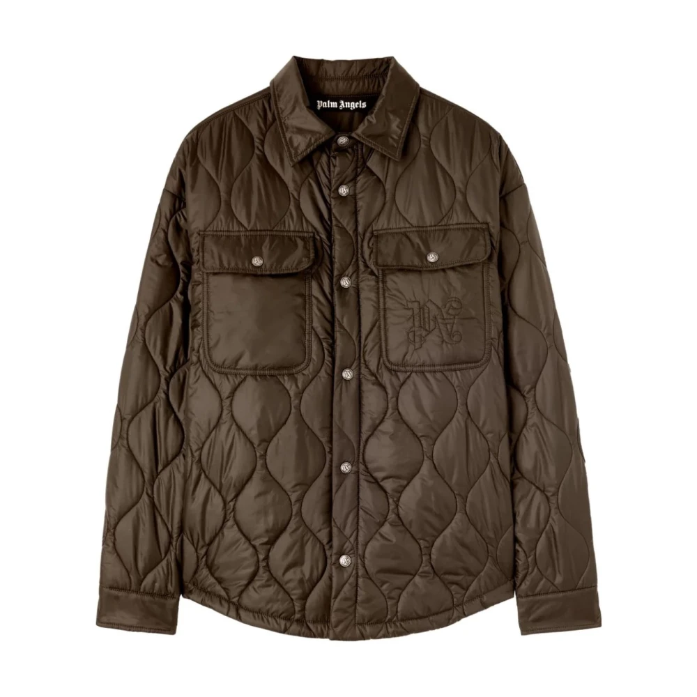 Palm Angels Lichtgewatteerd Overshirt Groen Militair Green Heren