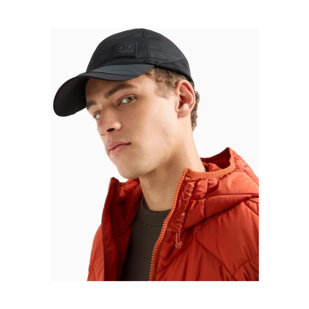 Armani Exchange Katoenen Twill Zonneklep met Voorlogo Black Heren