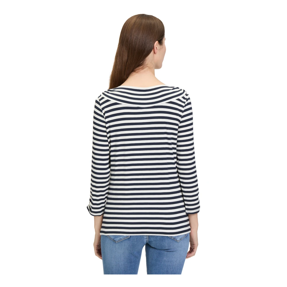Betty Barclay Gestreept shirt met ruches en boothals Blue Dames