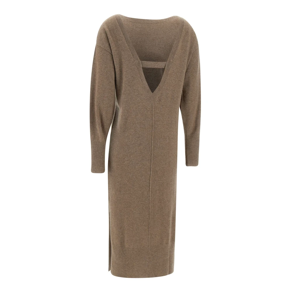 Notshy Kasjmier Taupe Jurk met V-Hals Brown Dames