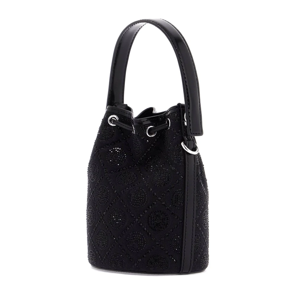 TORY BURCH Monogram Mini Bucket Tas met Strass Black Dames