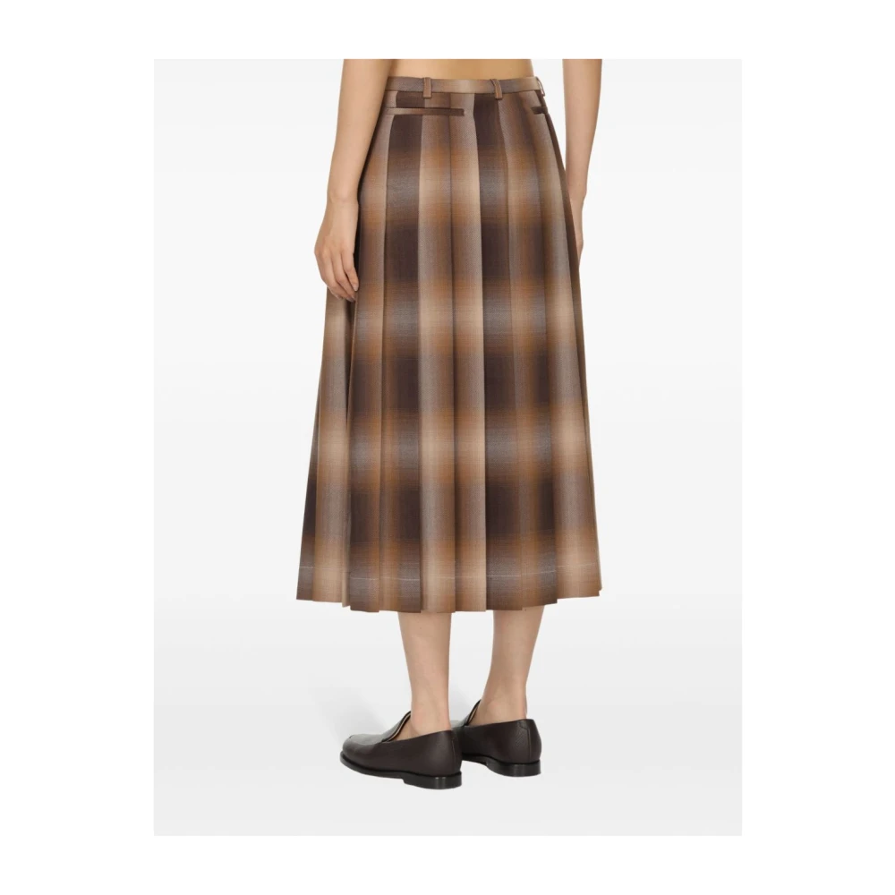 LOW Classic Bruine Geruite Geplooide Rok Brown Dames