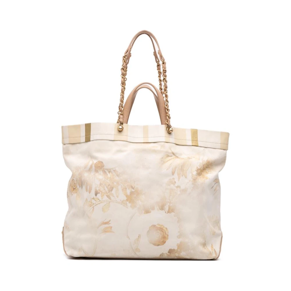 Chanel Vintage Women's Brown Pre-Owned Floral Print Tote Bag