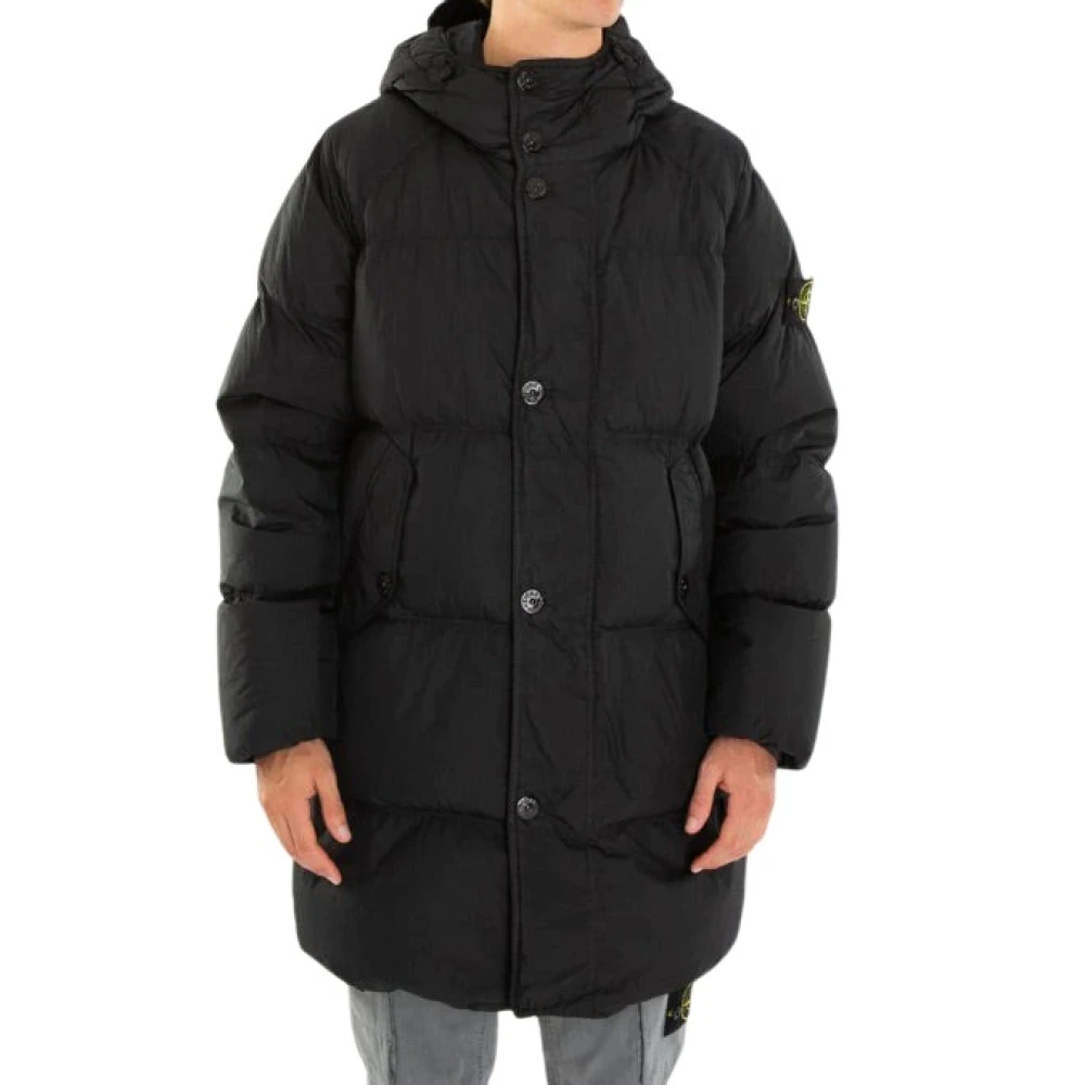 Stone Island Zwarte Echte Dons Blouson Jas Black Heren