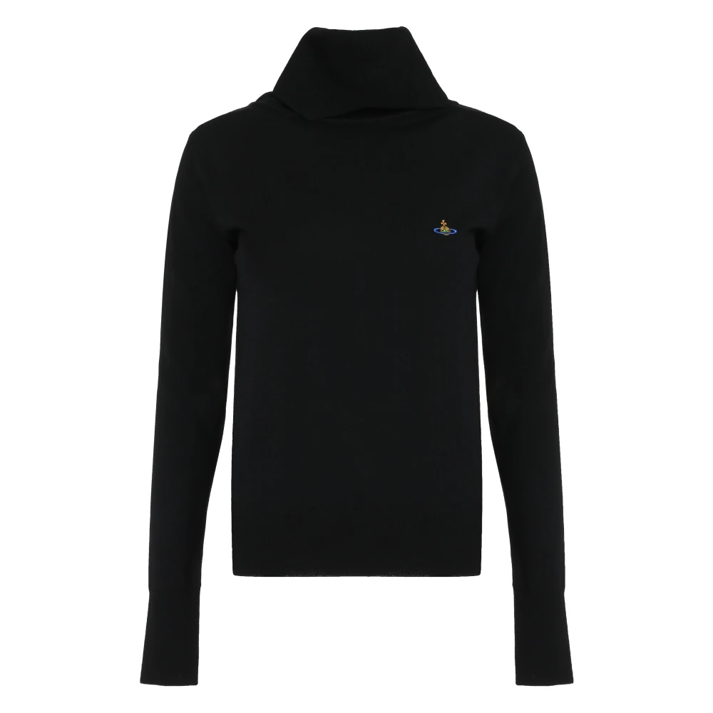 Vivienne Westwood Women's Black Turtlenecks, Xl, Ribbed Virgin Wool Turtleneck Jumper