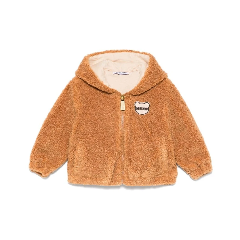 Moschino Shearling Huva Jacka Teddy Bear Motif Brown, Unisex