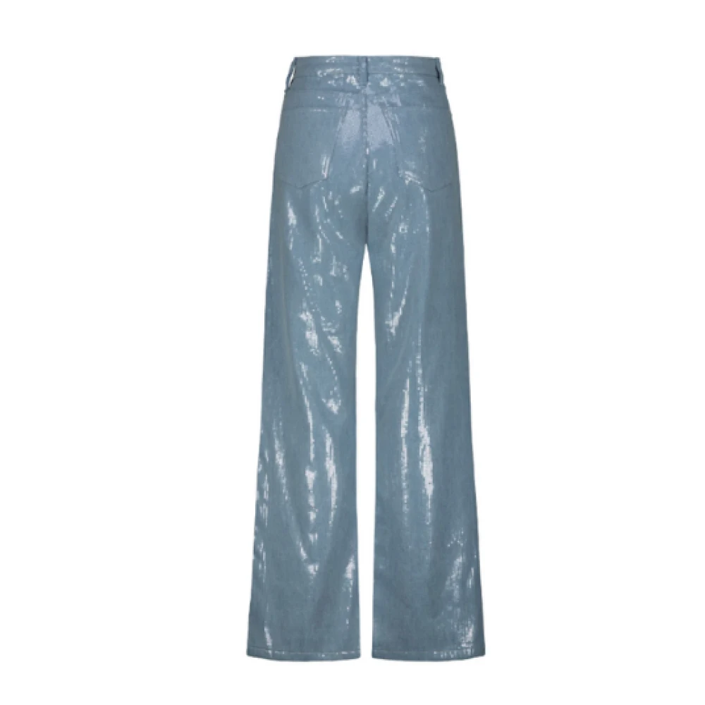 Federica Tosi Blauwe Pailletten Jeans Voorste Knoop Rits Blue Dames