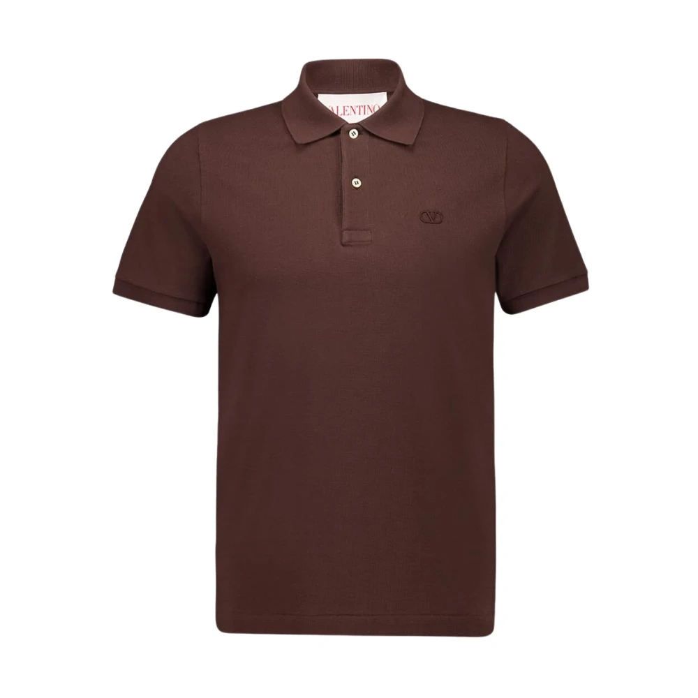 Valentino Garavani Men's Brown Polo Shirts, S, Cotton Polo With Vlogo Embroidery