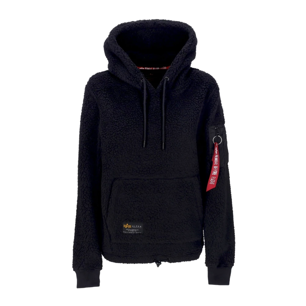 Alpha Industries Svart Sherpa-hoodie med dragkedjeficka Black, Dam