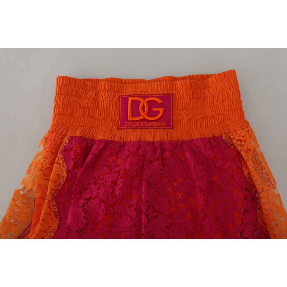 Dolce & Gabbana Roze Oranje Kant Katoenen Shorts met Hoge Taille Pink Dames