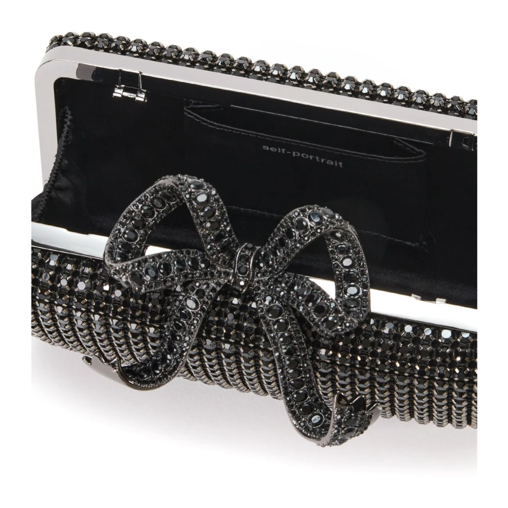 Self Portrait Rhinestone Clutch met Schouderband Black Dames