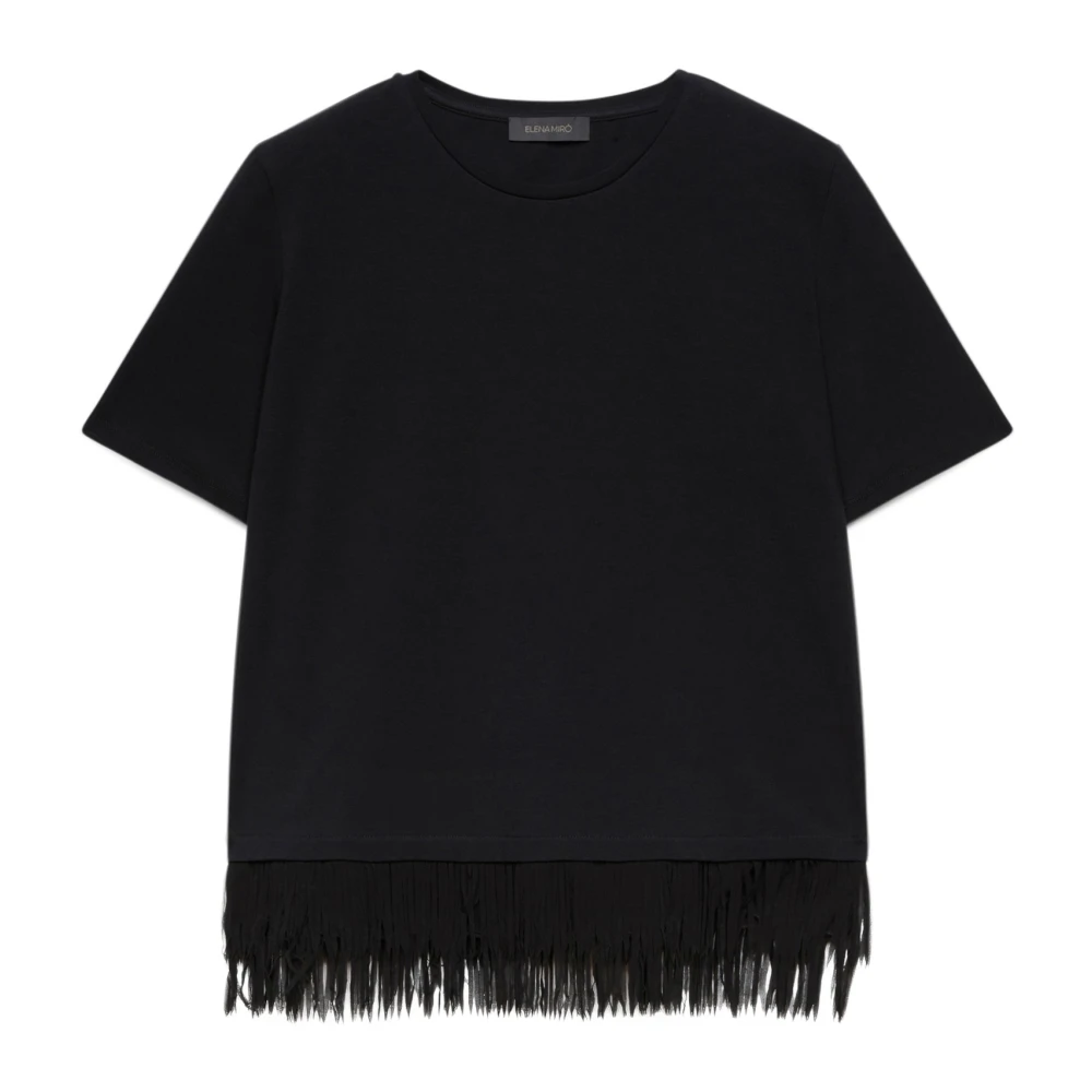 Elena Mirò T-shirt met franjebies Black Dames