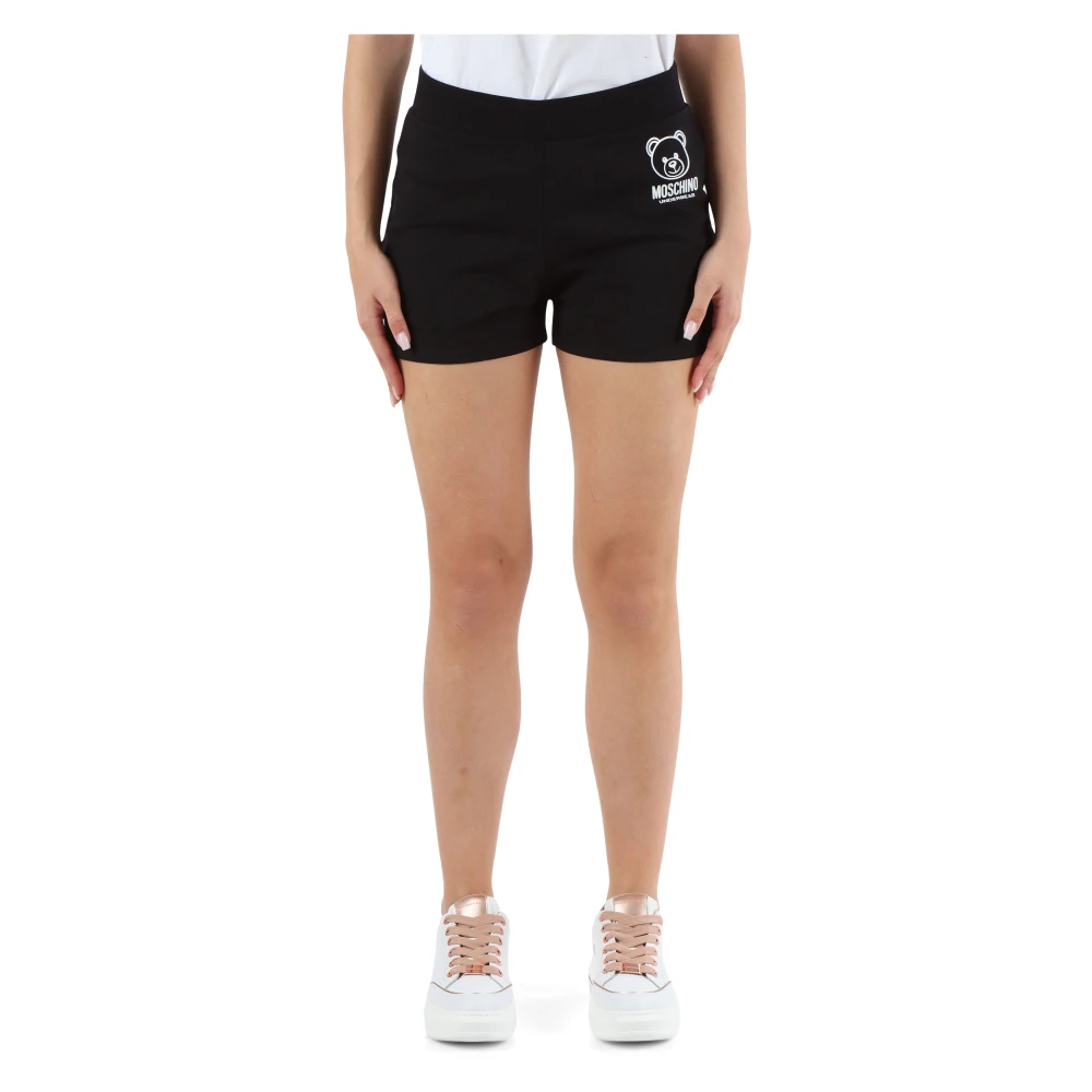 Moschino Stretch katoen logo print sportieve shorts Black Dames