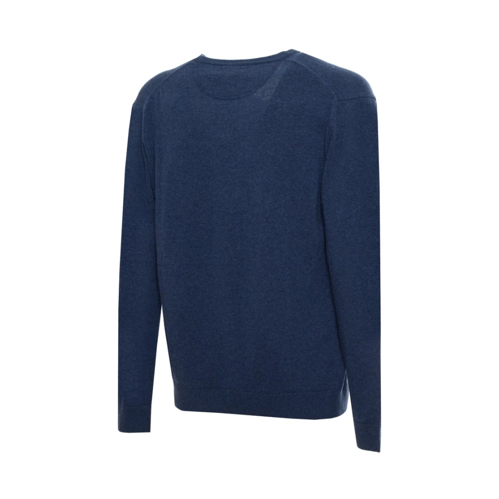 Sergio Tacchini V-hals Wollen Trui met Geribbelde Boorden en Zichtbaar Logo Blue Heren