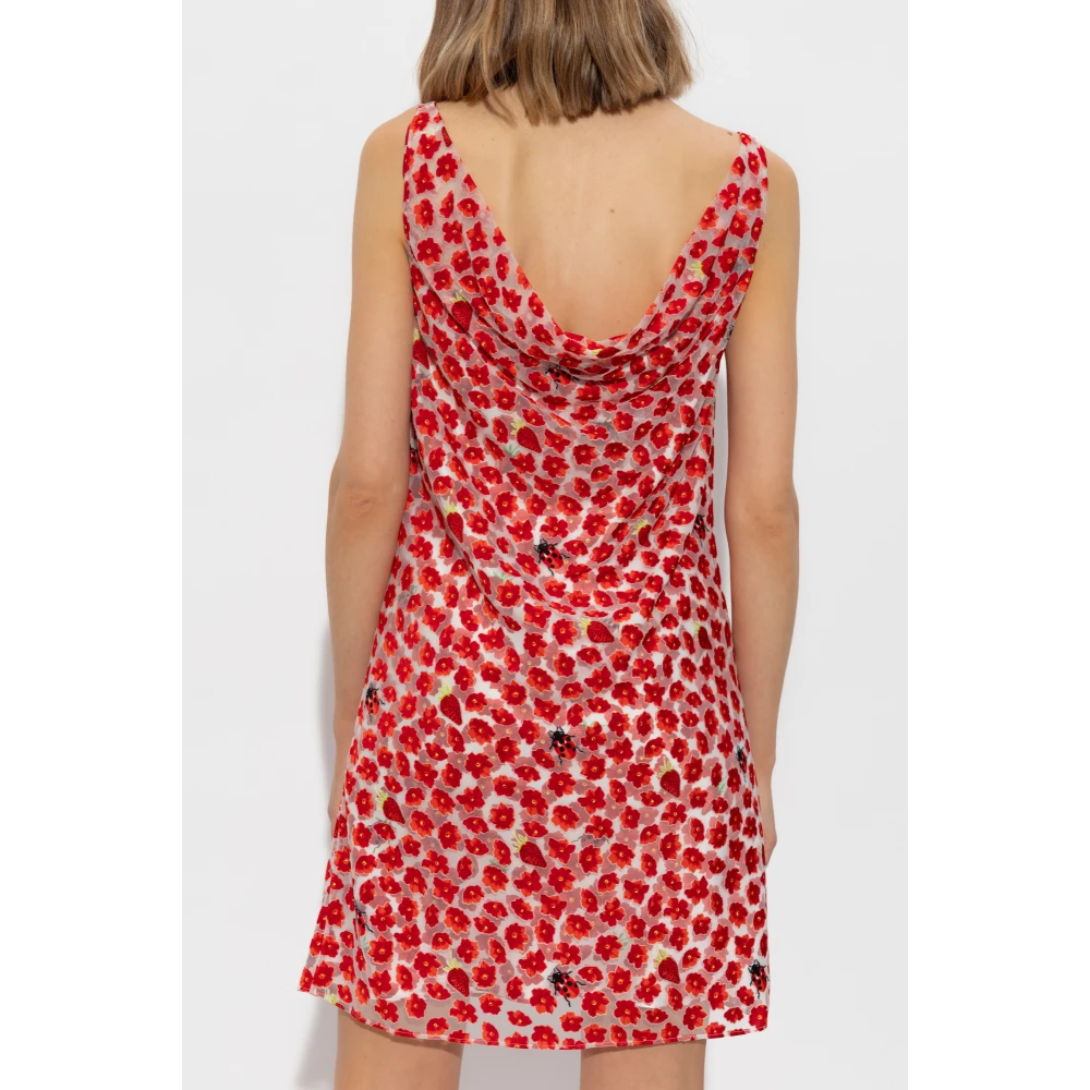 Versace Gedrapeerde jurk met bloemmotief Red Dames