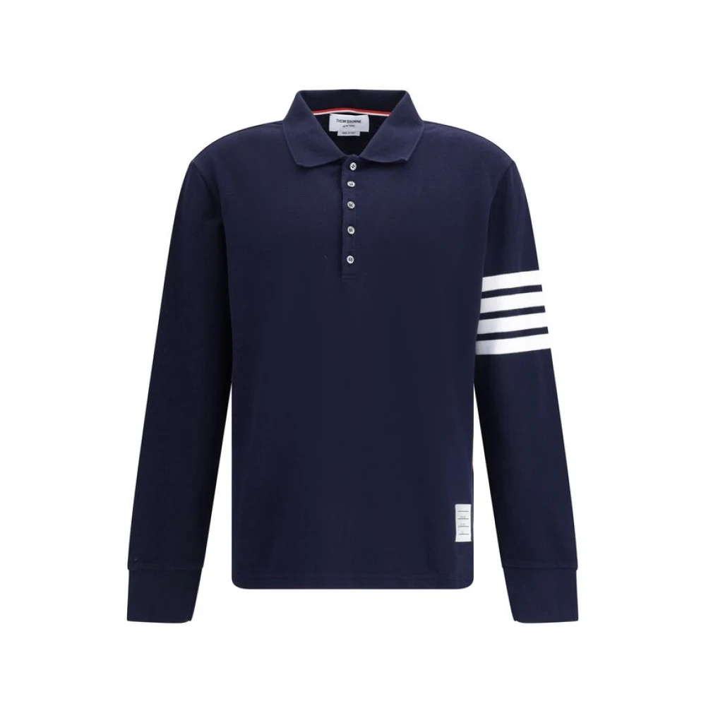 Thom Browne Men's Blue Polo Shirts, S, Long Sleeve Polo Jumper With Asymmetrical Hem