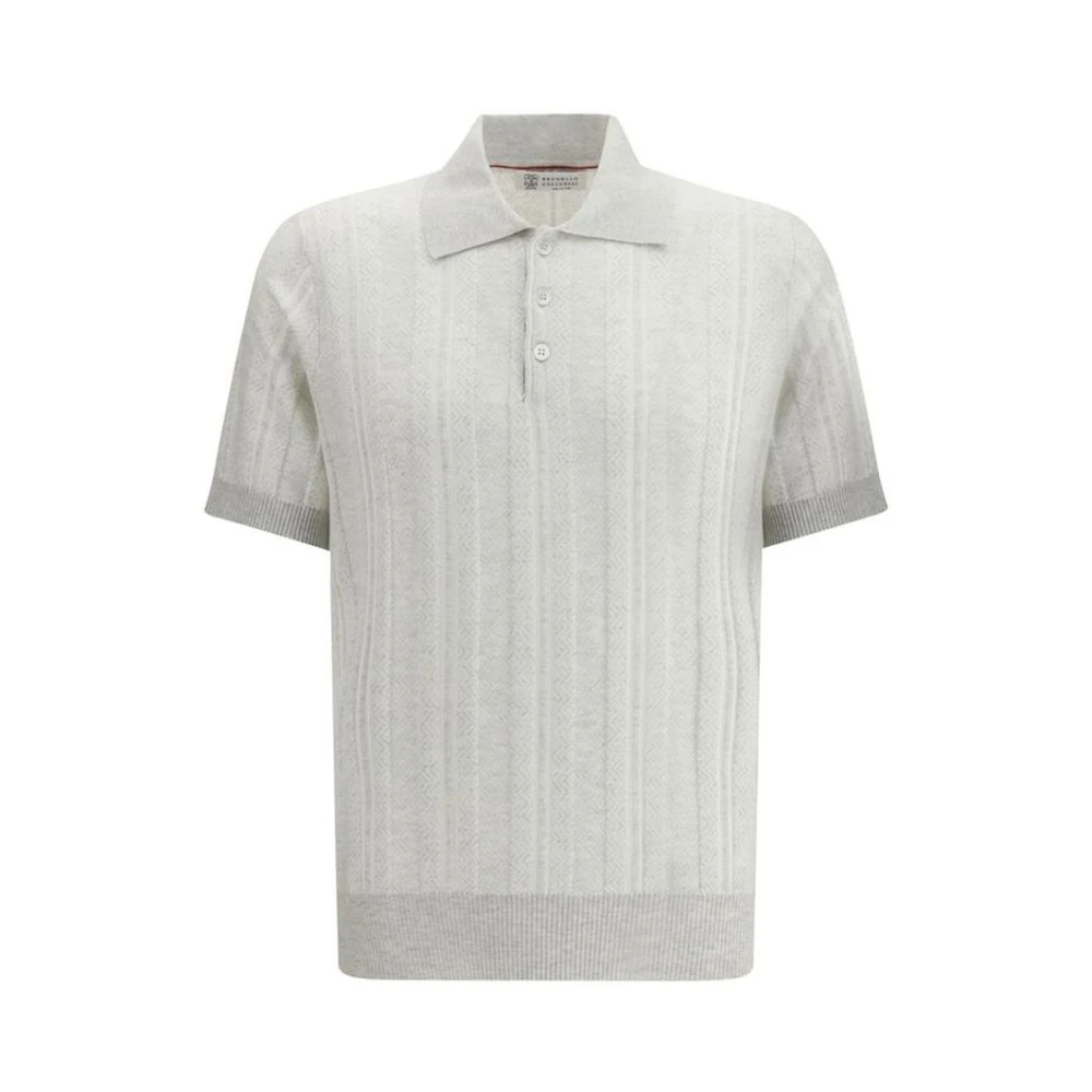 Brunello Cucinelli Men's Gray Cotton Polo Shirt With Ribbed Collar And Button Placket