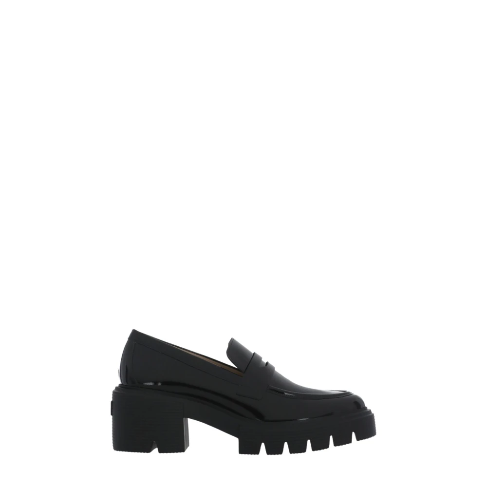 Stuart Weitzman Zwarte gepolijste leren loafers Black Dames