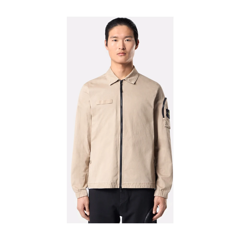 Stone Island Beige Overshirt met ritssluiting zakken Beige Heren