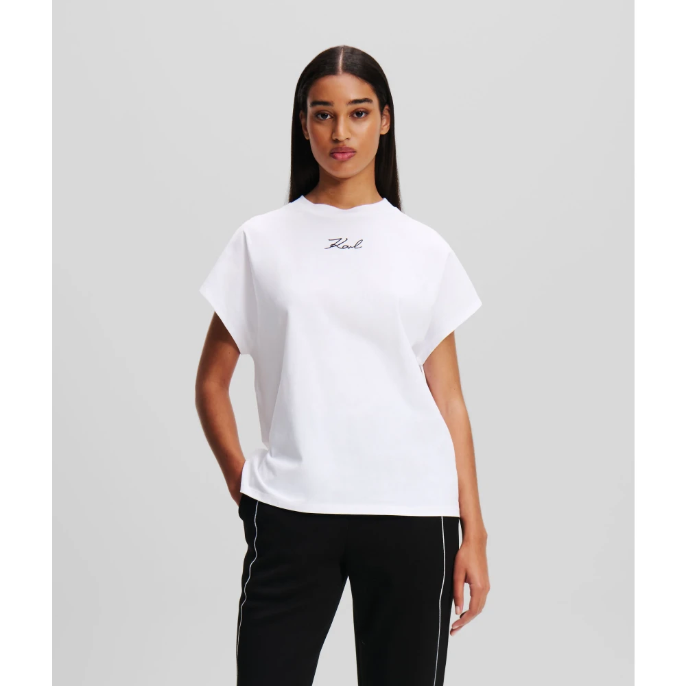 Karl Lagerfeld Biologisch katoenen T-shirt met logoborduursel White Dames