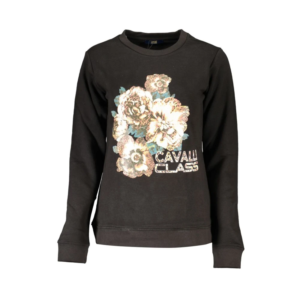 Cavalli Class Zwarte Katoenen Trui met Print Logo Black Dames