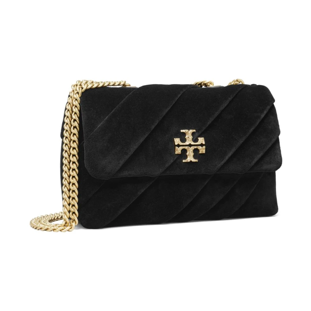 TORY BURCH Zwarte Velvet Kettingband Schoudertas Black Dames