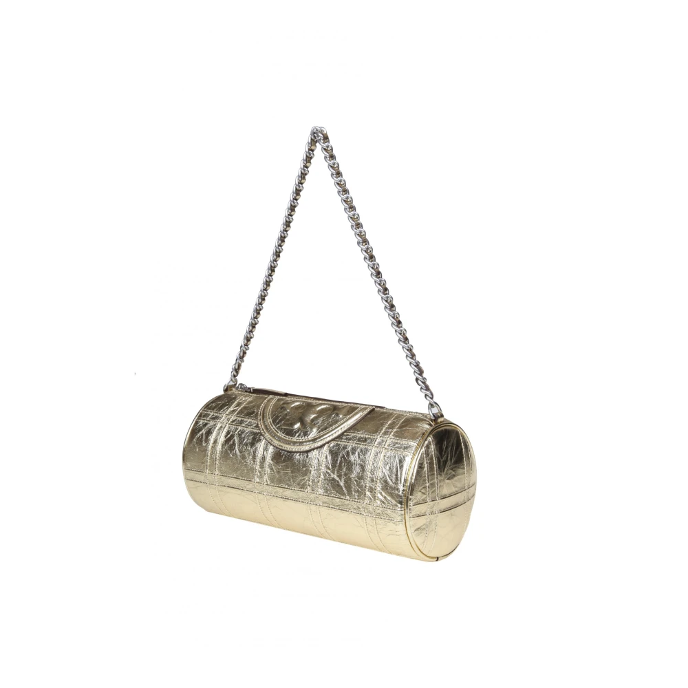 TORY BURCH Metallic Leren Cilinder Tas Yellow Dames