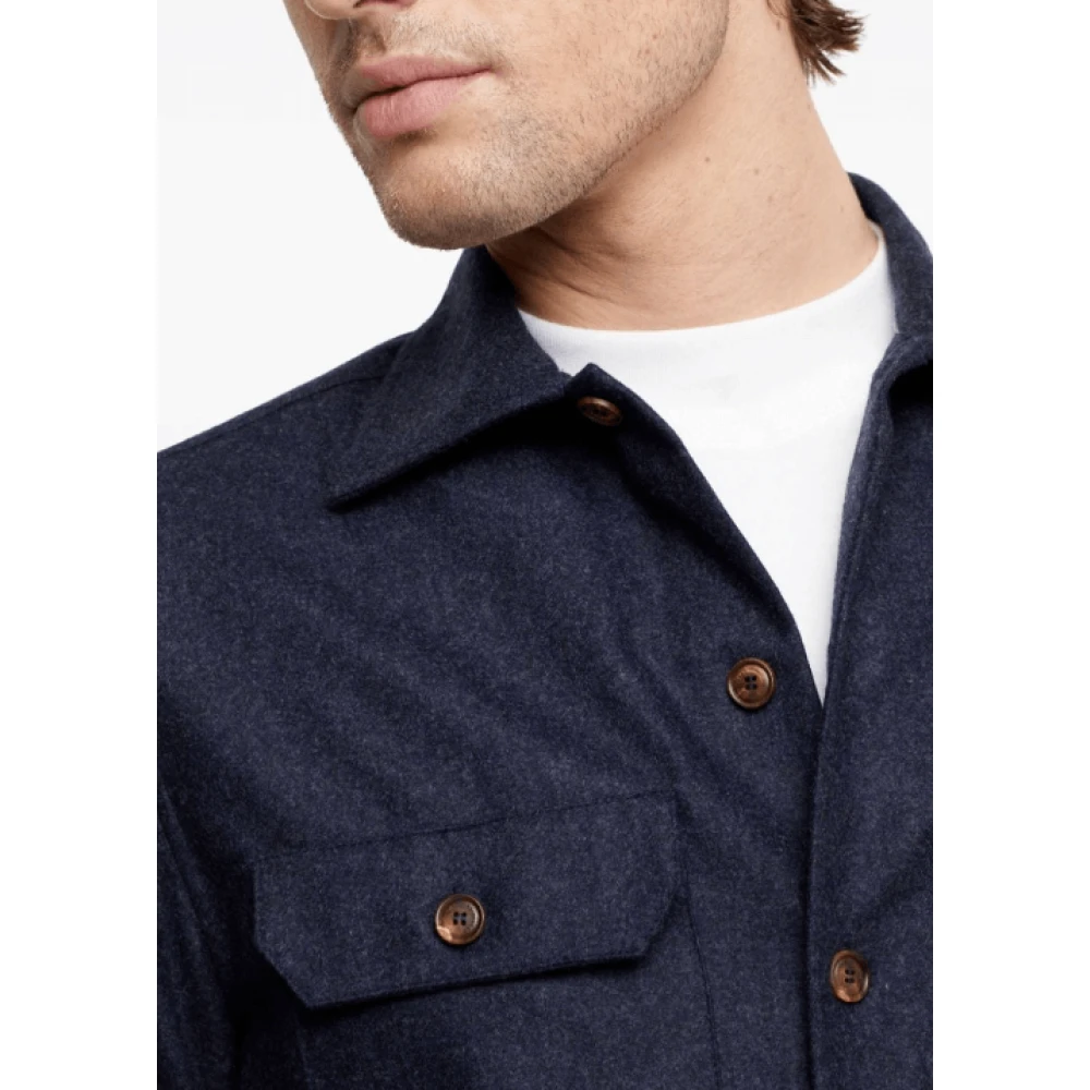 BRUNELLO CUCINELLI Navy Blauw Flanellen Overshirt Blue Heren