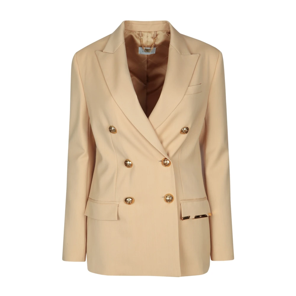 Elisabetta Franchi Donna Beige - Giacca In Fresco Lana Con Placca Gioiello - Jackets - Xs