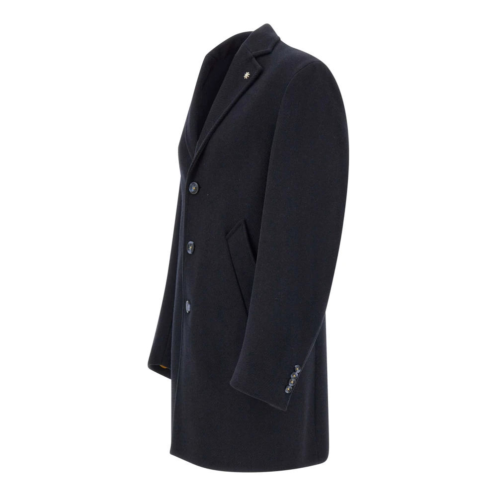 Manuel Ritz Blauwe Wollen Blend Peak Revers Jas Blue Heren