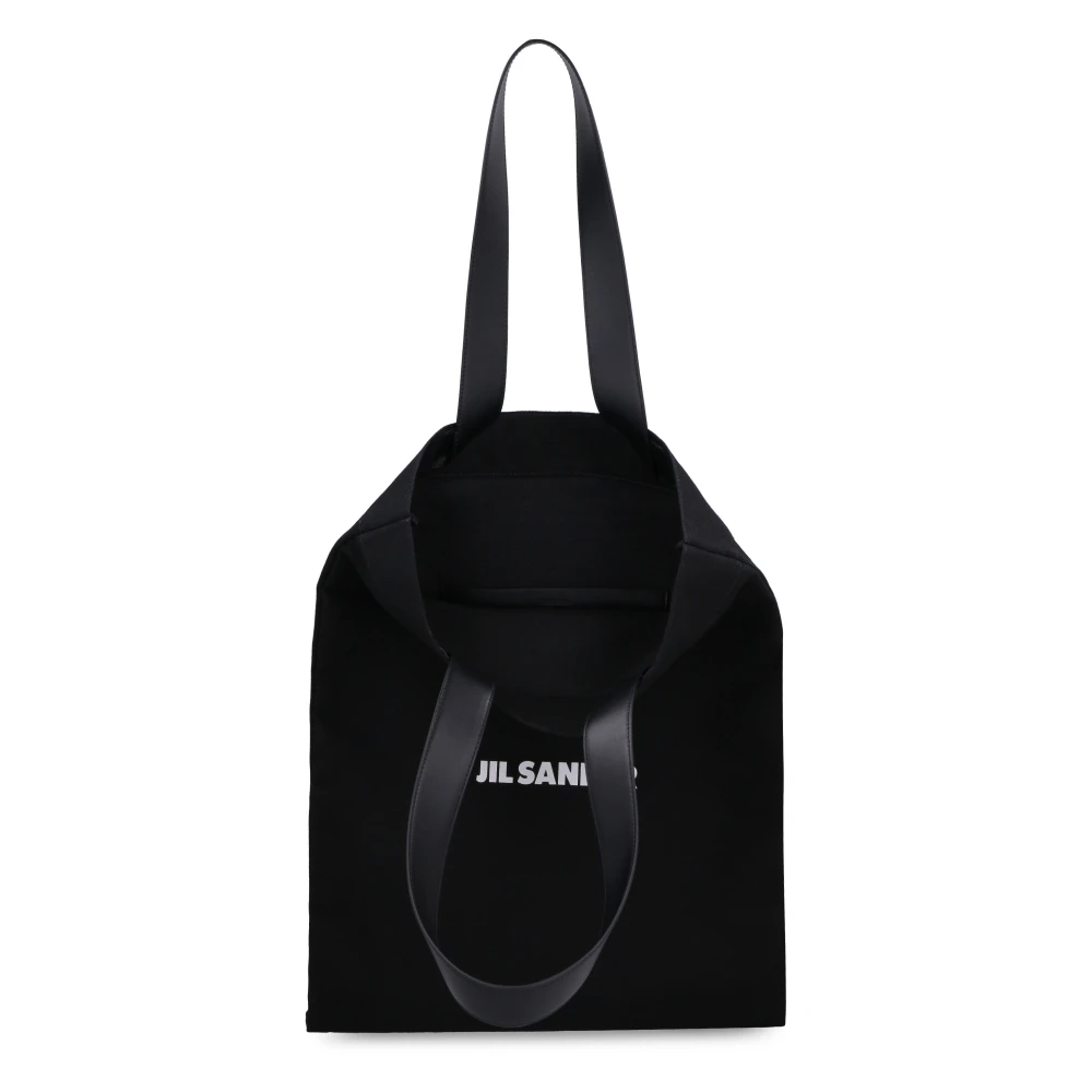 Jil Sander Leren Canvas Tote Tas Black Dames