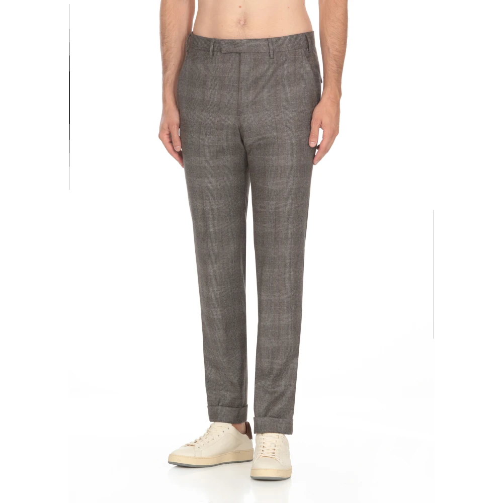 PT Torino Grijze wollen broek met patroon Gray Heren
