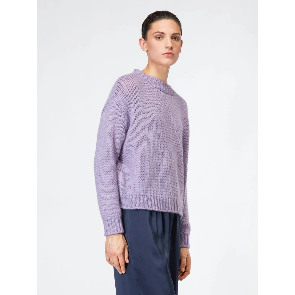 Roberto Collina Ruimvallende Alpaca Gebreide Trui Purple Dames