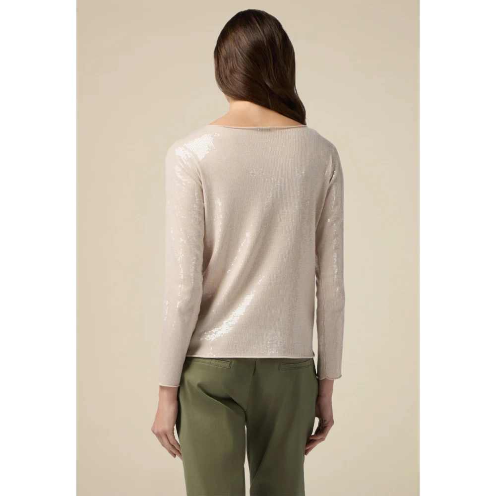 Oltre Volledige Paillet T-shirt van katoen Beige Dames