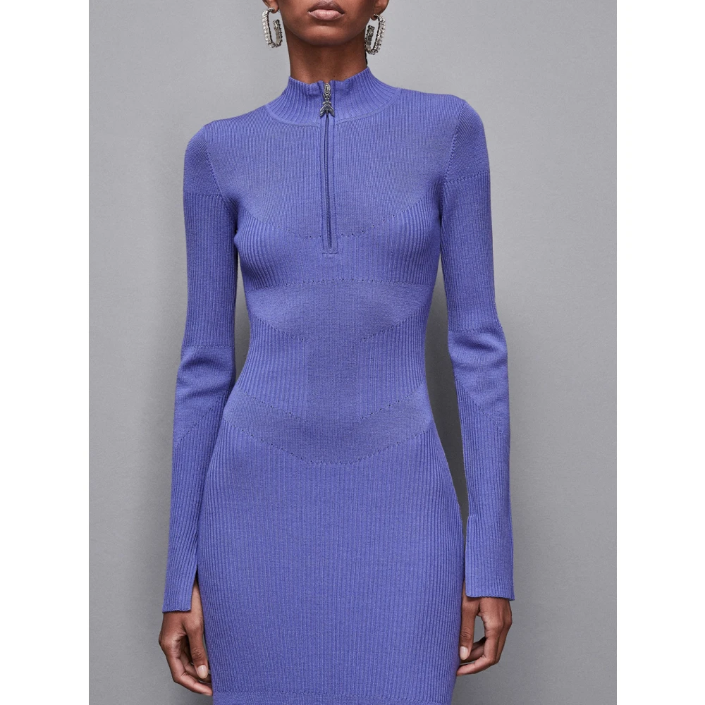 PATRIZIA PEPE Blauwe Geribbelde Wollen Midi Jurk Blue Dames