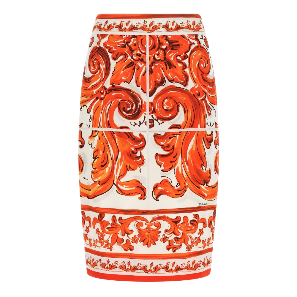 Dolce & Gabbana Women's Orange Midi Skirt In Majolica-Print Charmeuse - Midi Skirts - M - Skirts