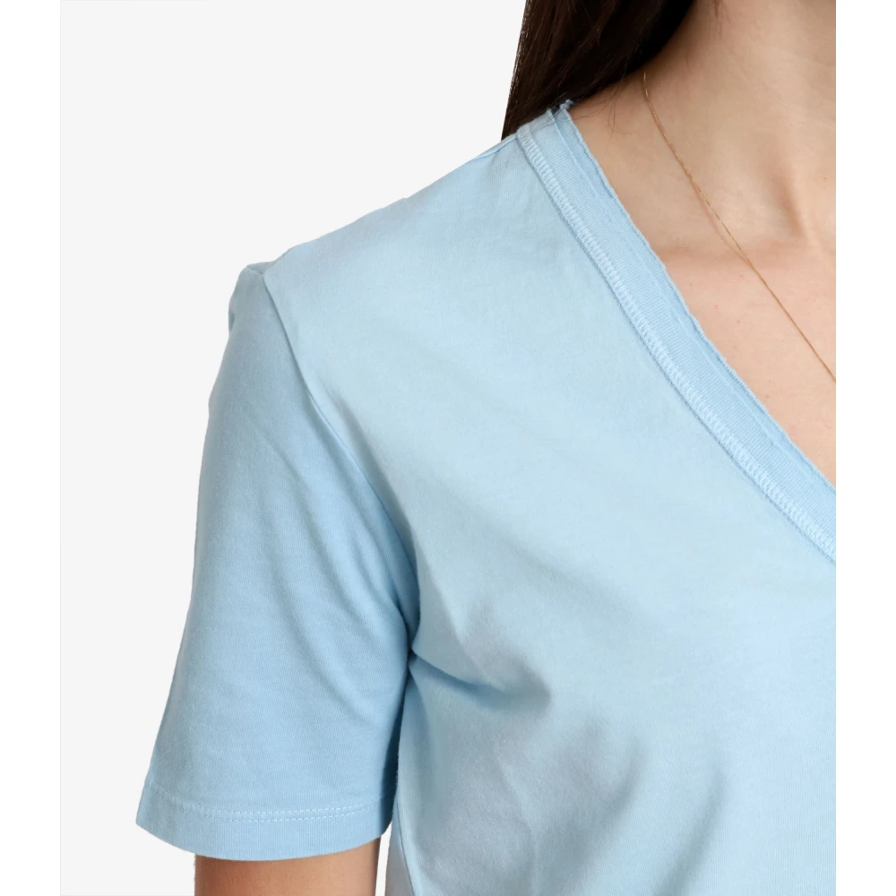 Mauro Grifoni Lichtblauw V-Hals Katoenen T-Shirt Blue Dames