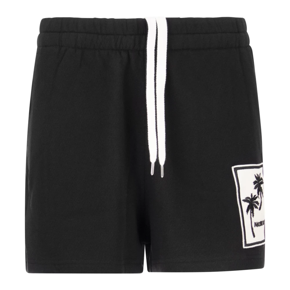 Moncler Shorts met palm motief van katoen fleece Black Heren