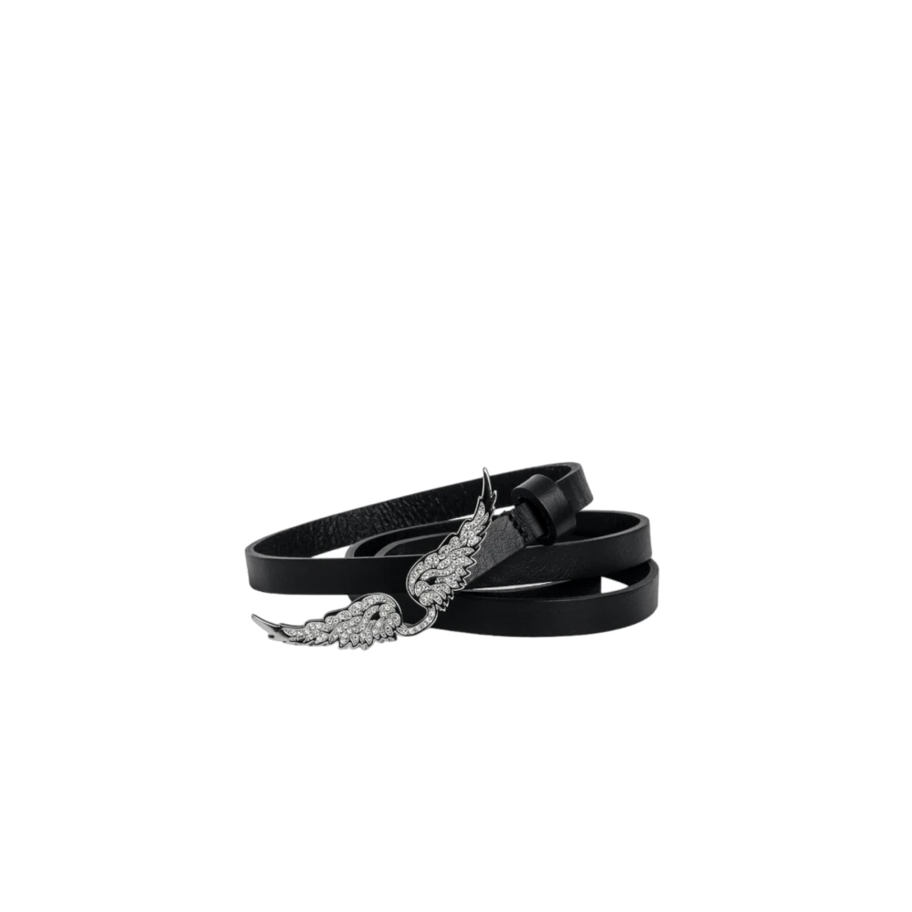 Zadig & Voltaire Zwart Leren Rock Riem met Vleugelvormige Strass Gesp Black Dames