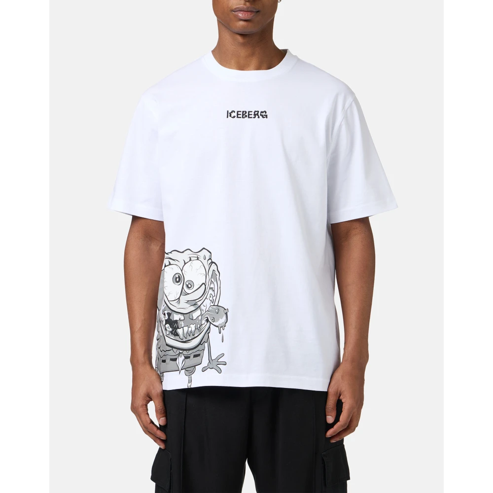 Iceberg Regular fit wit T-shirt met SpongeBob-print in jersey White Heren