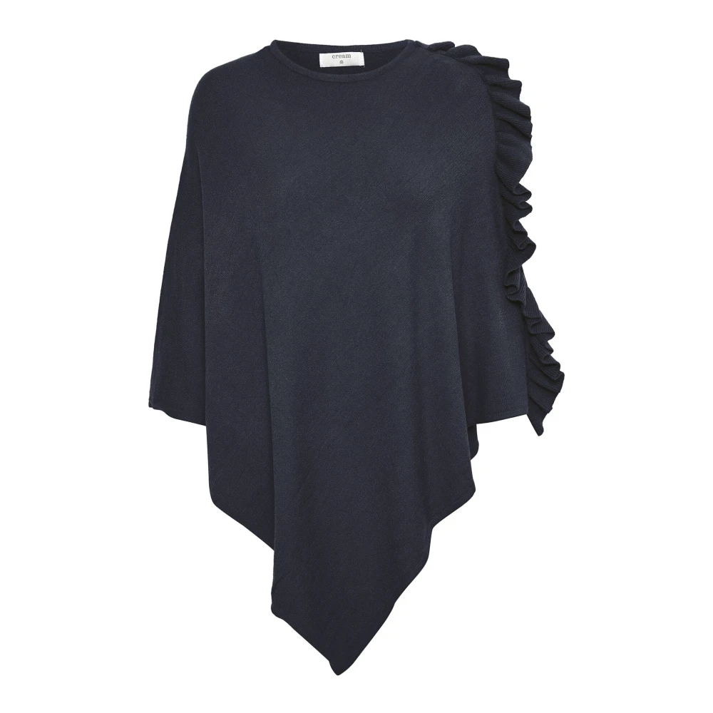 Cream Vrouw Blauw Jassen Dames, One Size, Polyester, E Poncho Met Ruchedetail