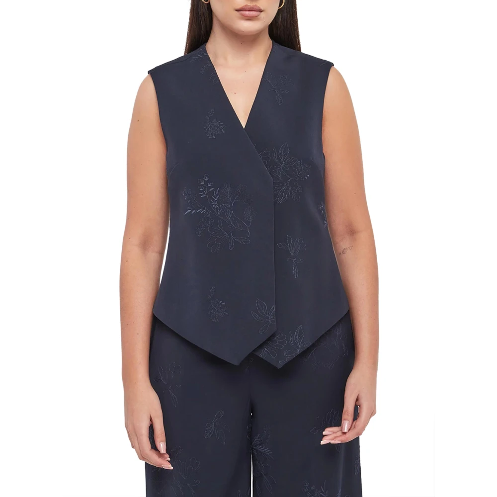 Twinset Blue Waistcoats, Female, L, Embroidered Waist-Tie Vest
