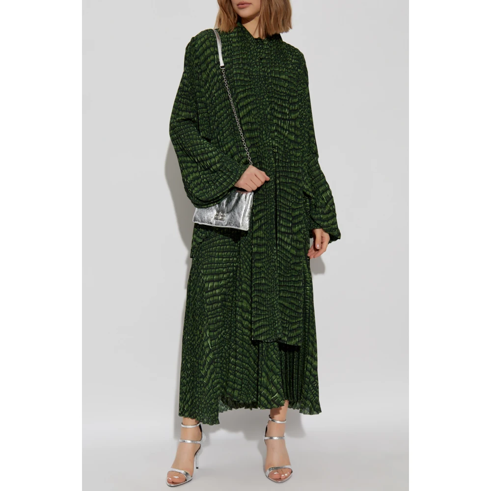 Balenciaga Geplooide jurk met dierenprint Green Dames