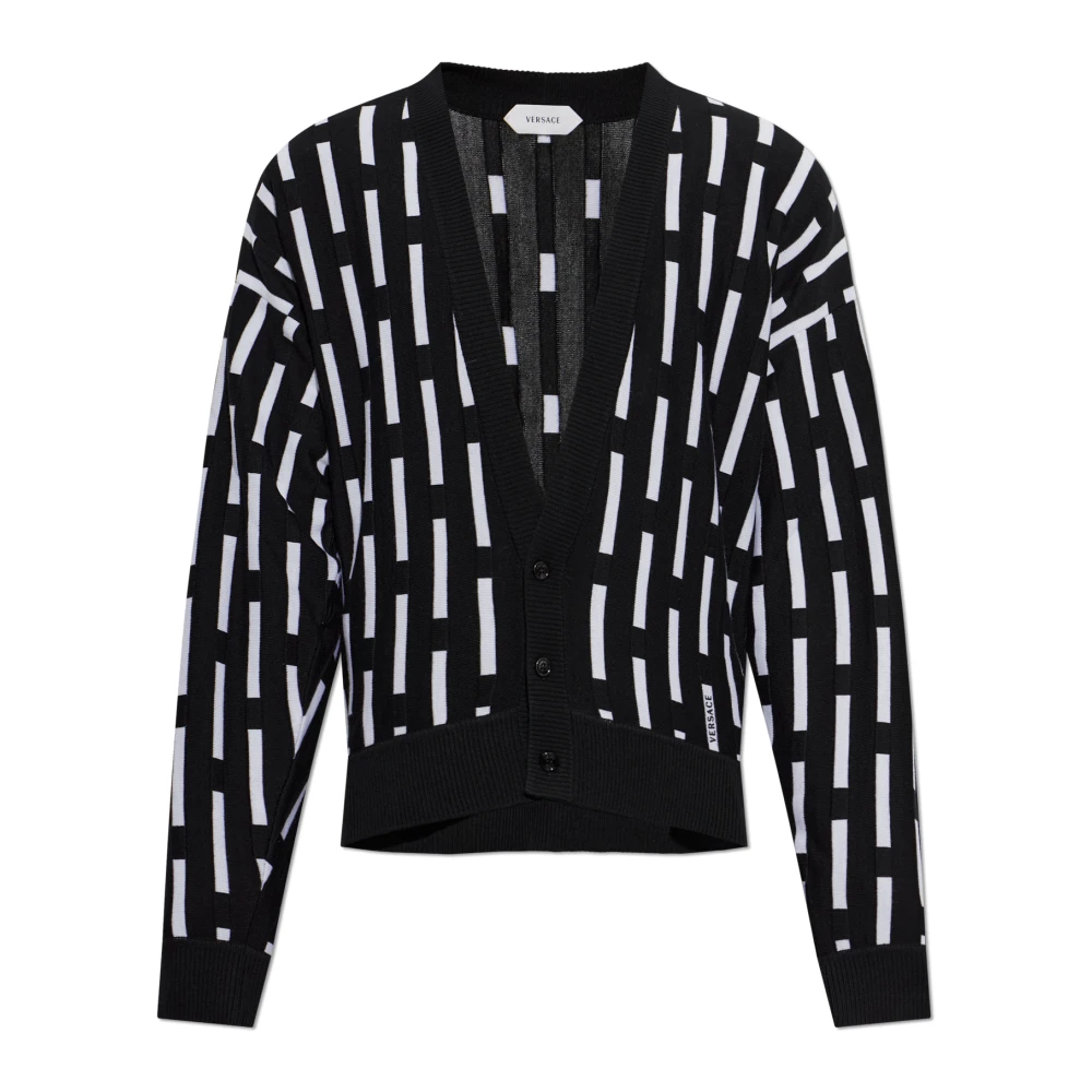 Versace Wool Cardigan With Embroidered Logo - Male - Cardigans - Black - Xl - Knitwear